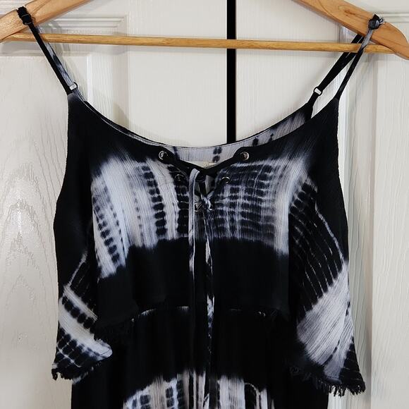 Blu Pepper Gauzy Black White Tie-Dye Midi Dress Size Med Boho Beach Whimsigoth - Picture 5 of 11